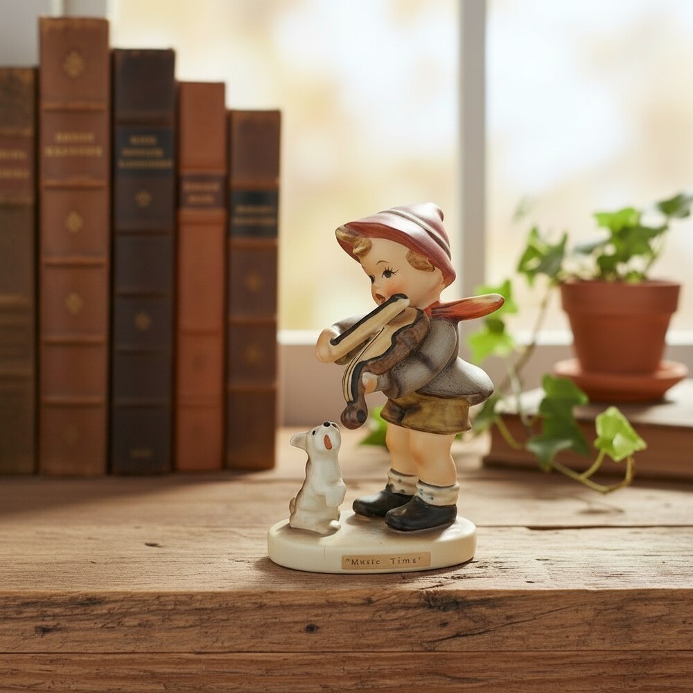 Erich Stauffer Music Time Boy Violin Dog Figurine Arnart Japan 44/199 Vintage